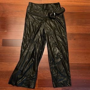 Designer foldover black crop pants faux leather